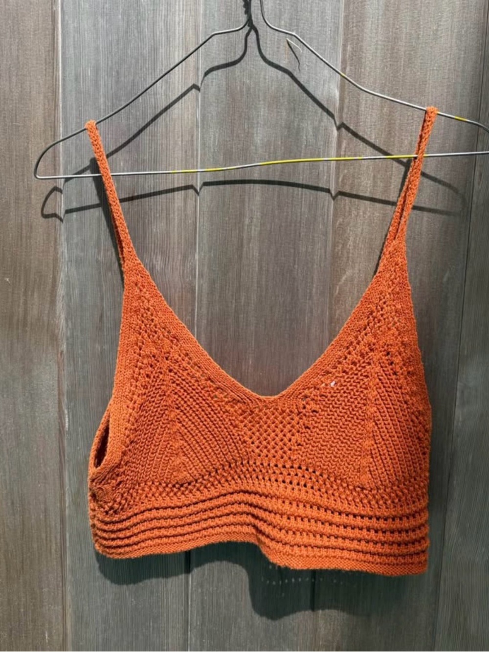 Rust Orange Crochet V-Neck Crop Top